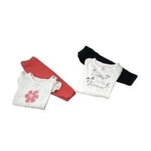 2 Baby Girl Matching Outfits - Orange Leggings, White Long Sleeve Shirt, Black L